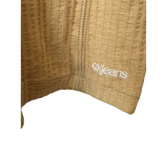 Calvin Klein Y2K Tan Cap Sleeve Ribbed Scoop Neck Top Sz Large Buckle Sleeves - Picture 10 of 10